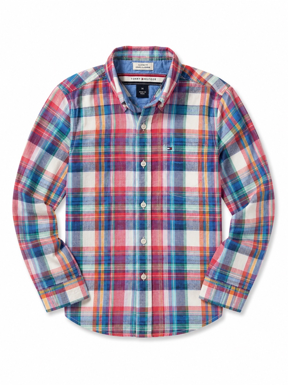Tommy Hilfiger Men’s Red, Blue & Green Plaid Button-Down Shirt